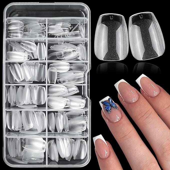 240pc Coffin Gel Nail Tips Short Fake Nails Clear Press on Nails Acrylic Nails Tips, 12 Size XS Full Cover Nail tips Coffin Soft Gel Nail Tips False Nails Extension Artificial Fingernail