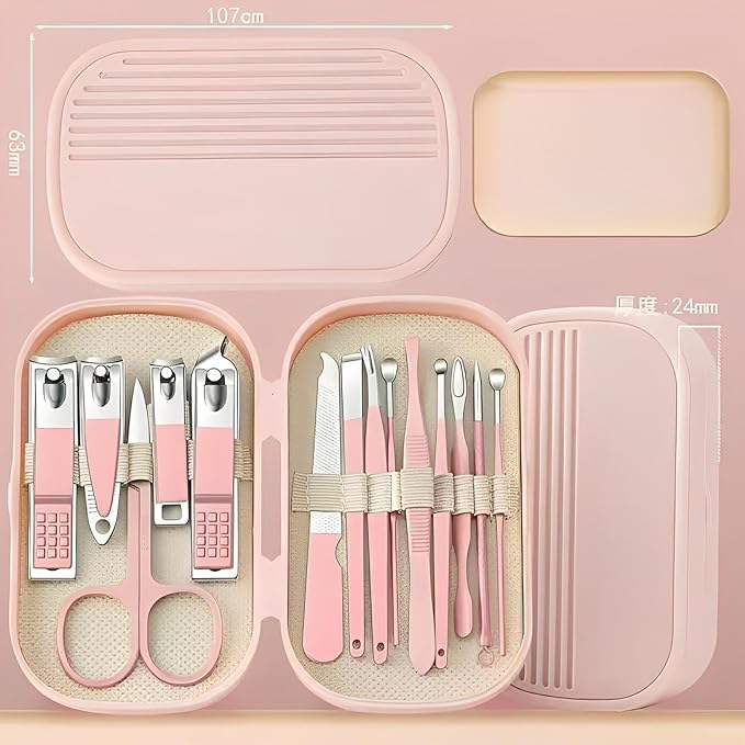 Manicure Set 14 in 1 Nail Clipper Set, Stainless Steel Nail Care Pedicure Tools With Case, Portable Travel Pedicure Kit for Men Women, Travel Grooming Facial Care Tools Set Christmas Stocking Stuffers