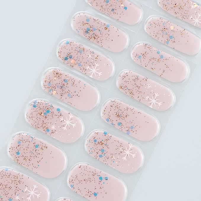 JMEOWIO Gel Nail Stickers Christmas Snowflake Glitter Semi Cured Gel Nail Strips Wraps UV/LED Nails Art Design Decoration Accessories