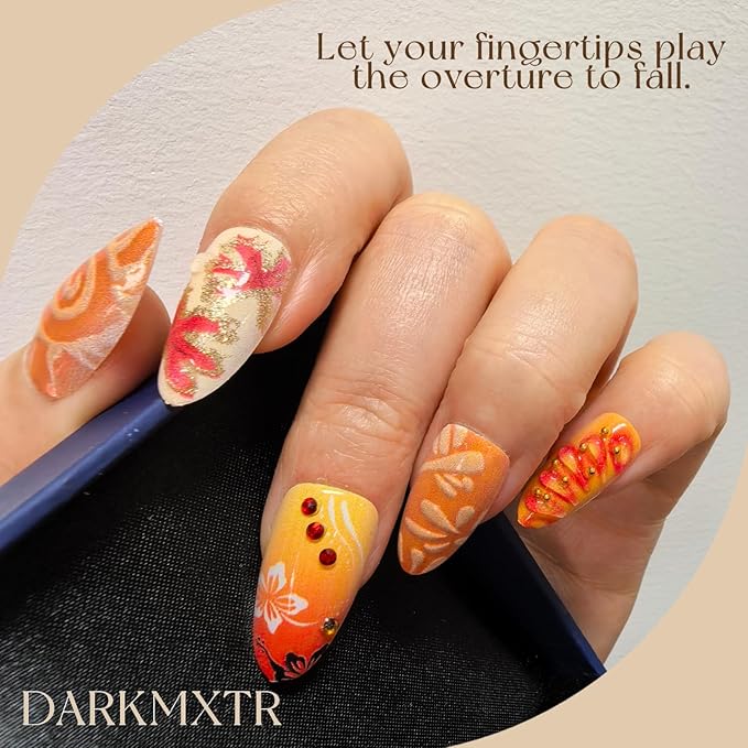 Spring Summer Press on Nails, Almond Fake Nails with 3D Flower & Butterfly Design, Glossy Acrylic False Nails with Rhinestones for Women Girls, 30Pcs