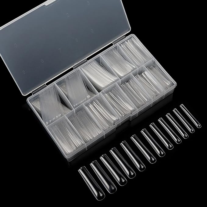 LIONVISON 3XL Clear Full Cover Square Nail Tips for Acrylic Nails Professional, 504PCS Extra Long Tapered Square Straight Nails Tips, 12 Sizes Press On Gel False Nail Tips for Nail Salons Home DIY