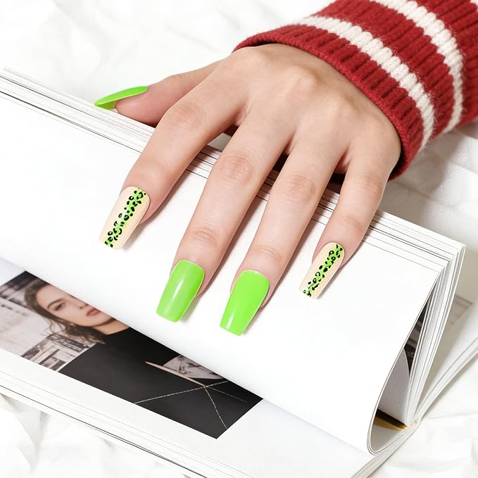Semi Cured Gel Nail Strips Fluorescent Yellow Gel Nail Stickers with UV/LED Required Long Lasting Gel Nail Strips Includes 22 Strips 2 Prep Pads, Nail File & Wooden Stick