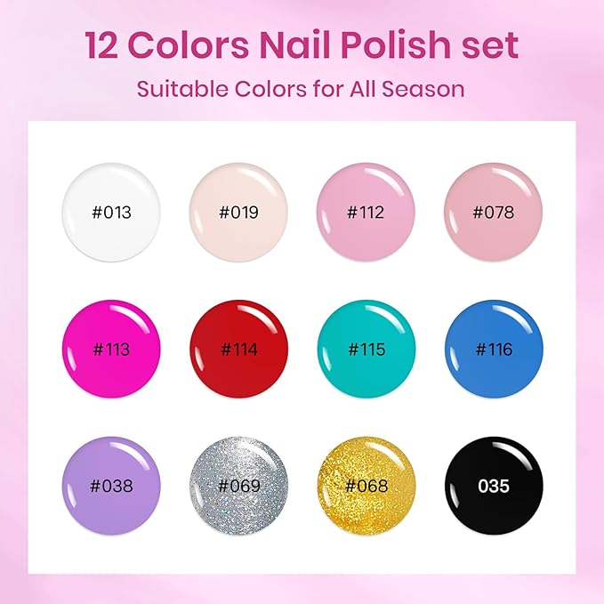 Regular Nail Polish Set Non Gel, Quick Dry Bulk Nail polish Non Gel, White Red Black Pink Colors Air Fast Drying Fingernail Lacquer for Women Girls Manicure Salon DIY Home