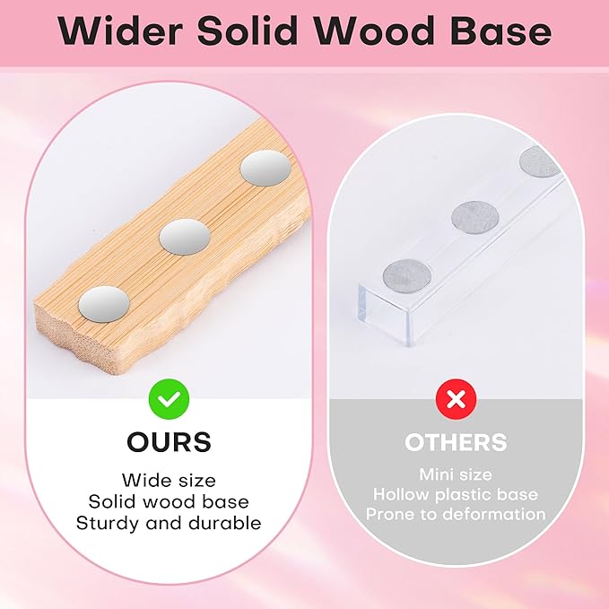 Nail Stand for Press On Nail Holder for Painting Nails, Magnetic Fake Nail Stands Tips, Heart Shape Nail Holder with Double-sided Tape Practice Nail Art Tools（Wood A）
