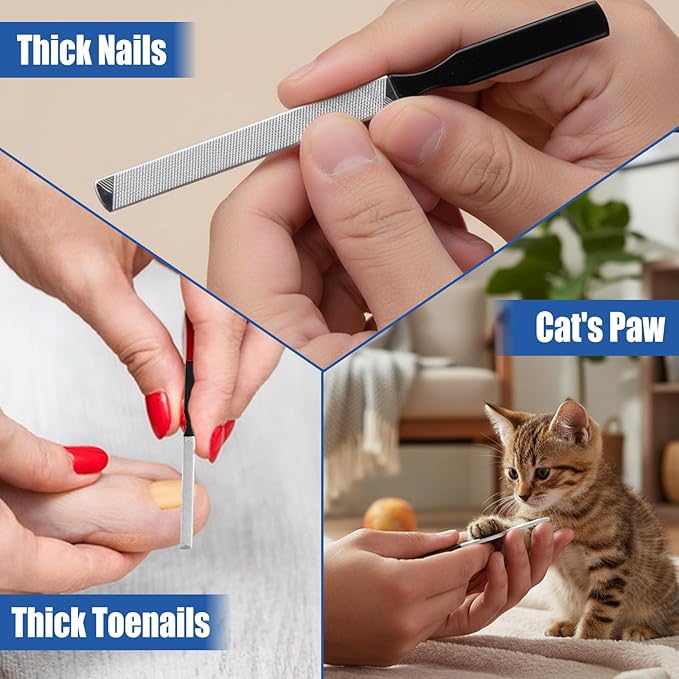 Metal Nail File Men Toe Nail Files for Thick Nails Stainless Steel Long Nails File Toenail Files 4 Sides Heavy Duty for Toenails Fingernail Filing Nail-Care Tool Ideal for Manicure Pedicure Men Women
