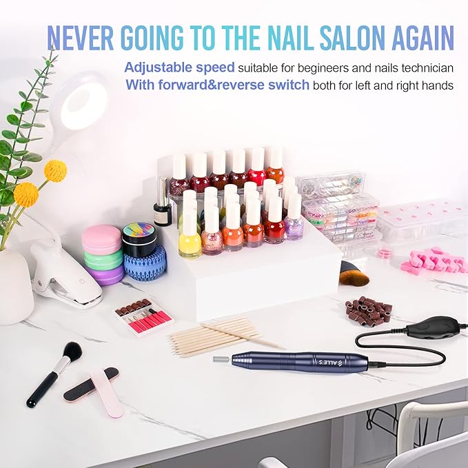 20000RPM Electric Nail Drill Compact Portable Efile Professional Manicure Pedicure Nail File Drill Kit for Acrylic, Gel Nails and Home Salon Use