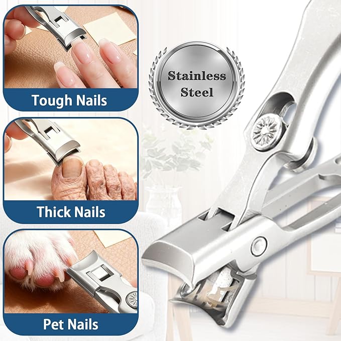 Mighty Clip Nail Clippers, Mighty Clip Nail Clippers for Seniors, Stainless Steel Nail Clipper Set with Catcher File, Storage Box (Multicolor)