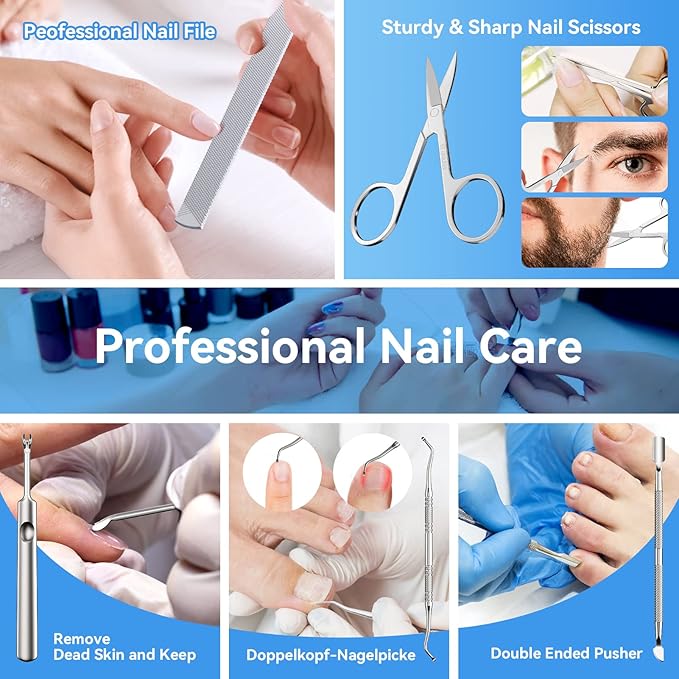 Toenail Clippers for Seniors Thick Ingrown Toenails, Toe Nail Clippers Set for Men Women, Heavy Duty Fingernail Clippers-Professional Pedicure Tools for Feet,Stainless Steel Manicure and Pedicure Kit