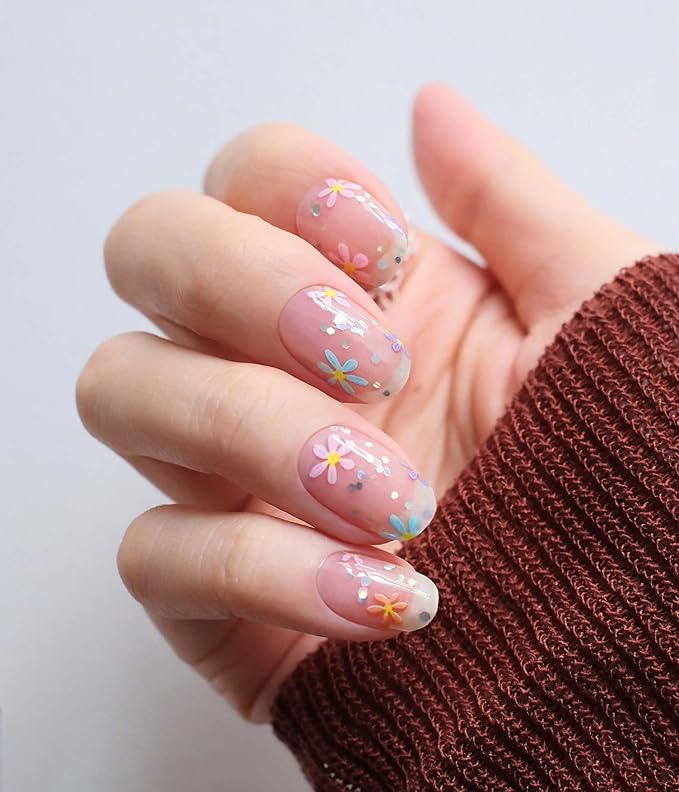 Nail Polish Strips (No UV Lamp Needed) - 22 Pcs Salon Quality Gel Nail Stickers - Long Lasting Wraps (Sheer Daisy White)