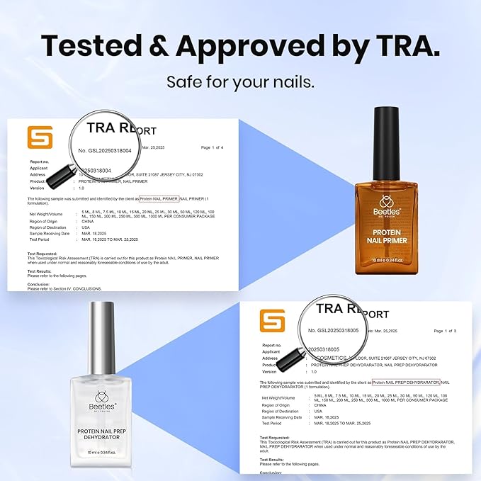 Beetles 3Pcs Gel Nail Glue Nail Dehydrator and Primer, Hema-Free & Acid Free Nail Bond Protein Prep Kit for Nail Tips & Nail Extensions, TPO Free, Long-Lasting Adhesion