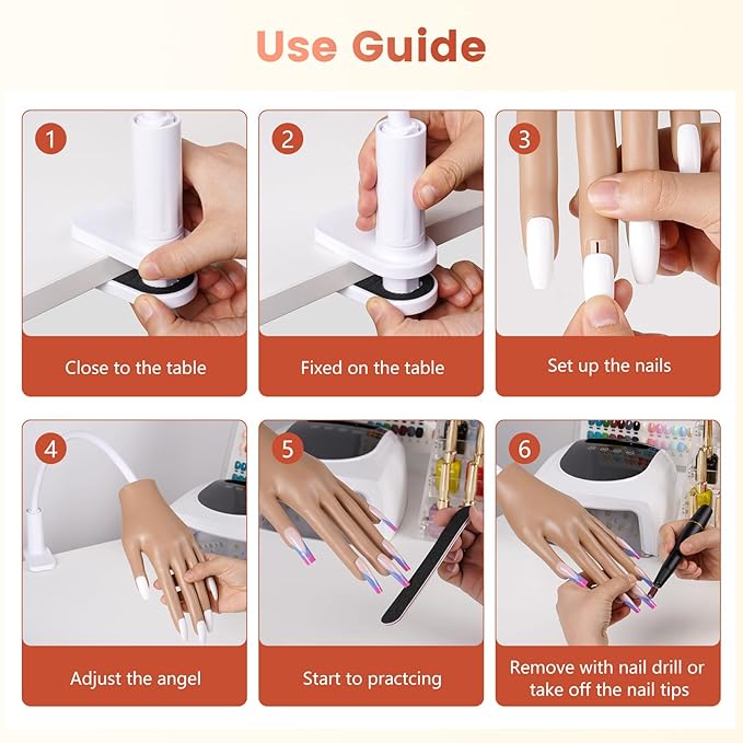 Practice Hand for Acrylic Nails: Nail Tips Won't Fall off Fake Hand for Nail Practice - Flexible Practice Nail Hand With 200PCS Nail Tips for Beginners Salon