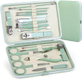 Manicure Set Pedicure Kit Nail Clippers Set Fingernail Clipper Set Ingrown Toenail Nail Kit Scissor Nail Trimmer Kit 18 Pieces Women and Men’s Care Grooming Tools with Fine Case (Tea Green_18 Pieces)