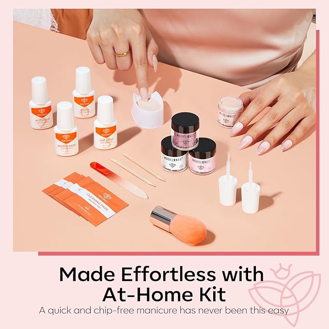 Modelones Pink Dip Powder Nail Kit, 4 Colors White Nude Glitter Dipping Starter Set with Liquid and Complete Accessories for French Nails Art Salon DIY at Home Gifts for Women