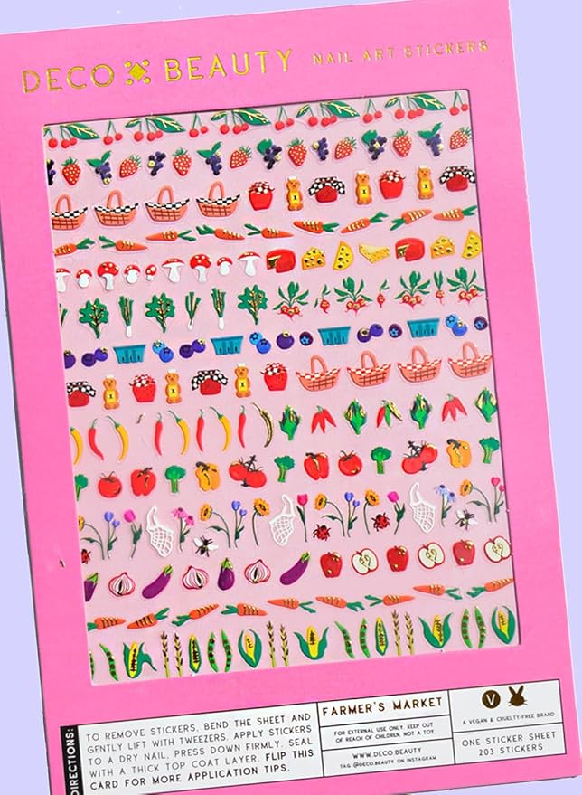 Deco Beauty Farmer's Market Nail Stickers - Lightweight & Easy-to-Apply Nail Art with Cute & Trendy Design - Durable & Long-Lasting Nail Sticker for Women, Ideal for DIY Manicures & Salon-Quality Nail