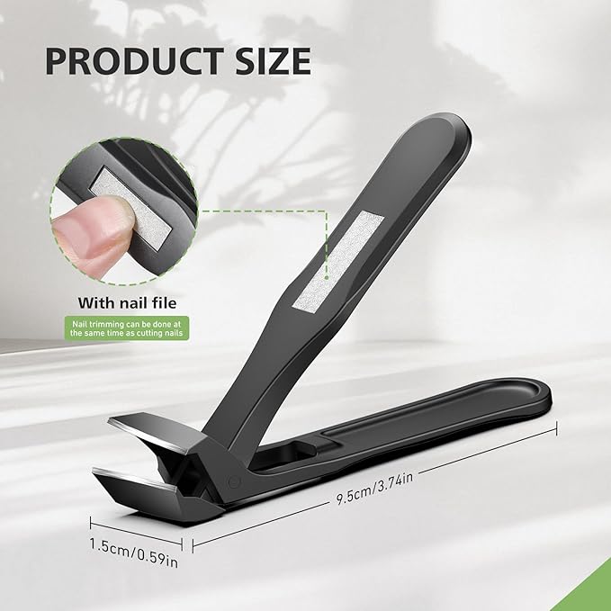 Slanted Curved Blade Ingrown Toenail Clippers for Thick Toenails, Angled Toe Nail Fingernail Cutter Trimmer for Seniors and Men - Black (Black Nail Clipper with File)