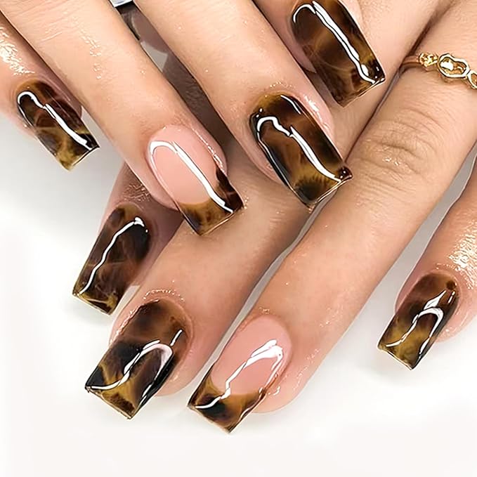 6 Packs (144 Pcs) | Reusable Press on Nails | Stick on Nails 12 Sizes-6 Styles | Leopard print style