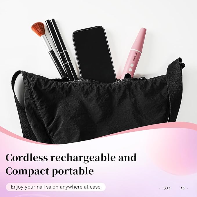 JODSONE Cordless 20000 RPM Portable Nail Drill Multifunctional Low Noise with LED Display Rechargeable Professional Nail Drill for Home Nail Salon Pink
