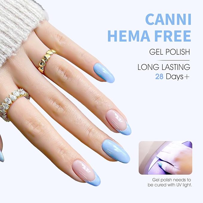 CANNI Baby Blue Gel Nail Polish, 1Pcs Light Blue Gel Polish Pastel Color High Gloss Soak Off U V Nail Manicure Salon DIY