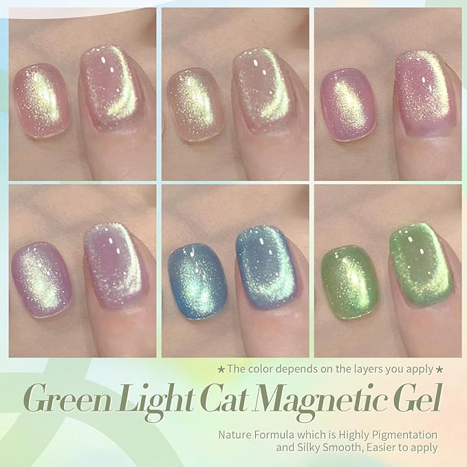 Born Pretty Cat Eye Magnetic Gel Nail Polish Shimmer Glitter Holographic Aurora Spring Summer Pink Green Blue Translucent Gel Polish Set Manicure Nail Art DIY at Home