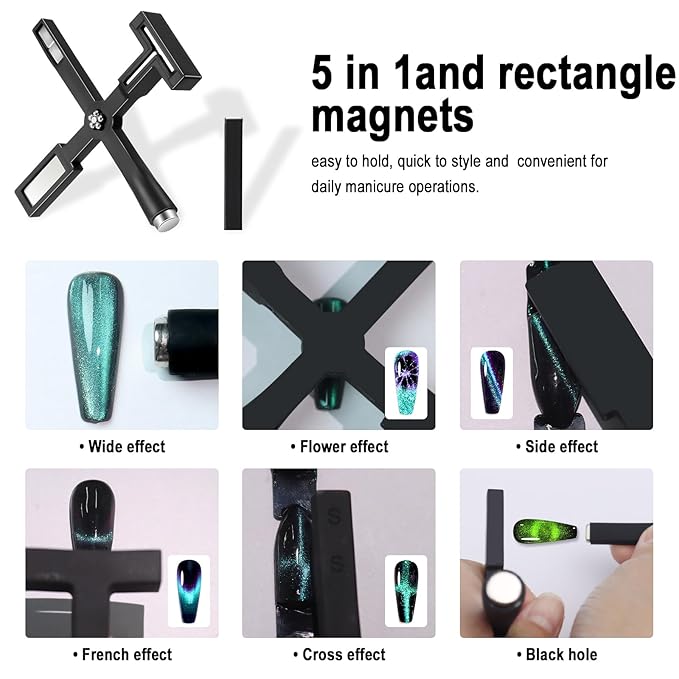 Allstarry 5 in 1 Nail Magnet Tool, 2pcs Upgraded Cat Eye Magnet for Nails Pen Plate Wand Board with Silicone Case for 9D Strip Galaxy Magnetic Cat Eye Gel Nail Polish Nail Art