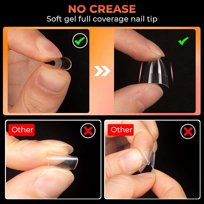 Ranrose Short Almond Nail Tips 240PCS Half Matte Soft Gel Nail Tips 12 Sizes Short Almond Half Cover False Nails with Handles for Press on Nails Extension Art Home & DIY Nail Salon with Box