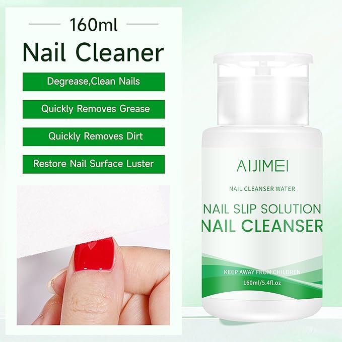 AIJIMEI 2in1 Poly Extension Gel Slip Solution 160ml Pump Bottle Nail Poly Gel Slip Solution For Nail Art Extensions, Nails Gel Cleanser Quick Cleaning Surface Floating Gel Smooth & Glossy Results