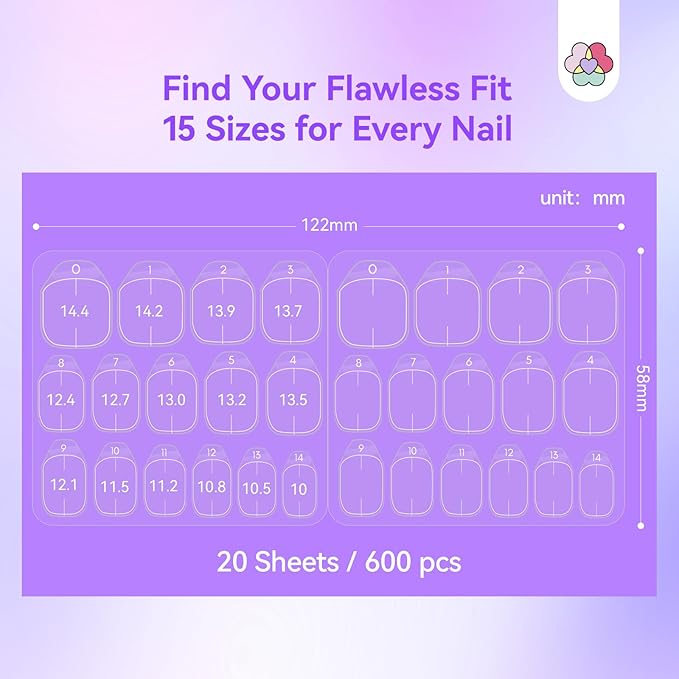 SAVILAND Plant-Based Nail Adhesive Tabs: 600 PCS Non-Irritating Nail Stickers for Press Ons Long Lasting Sticky Tabs Ultra-thin Breathable Nails Glue Sticker Home DIY Nails 15 Sizes