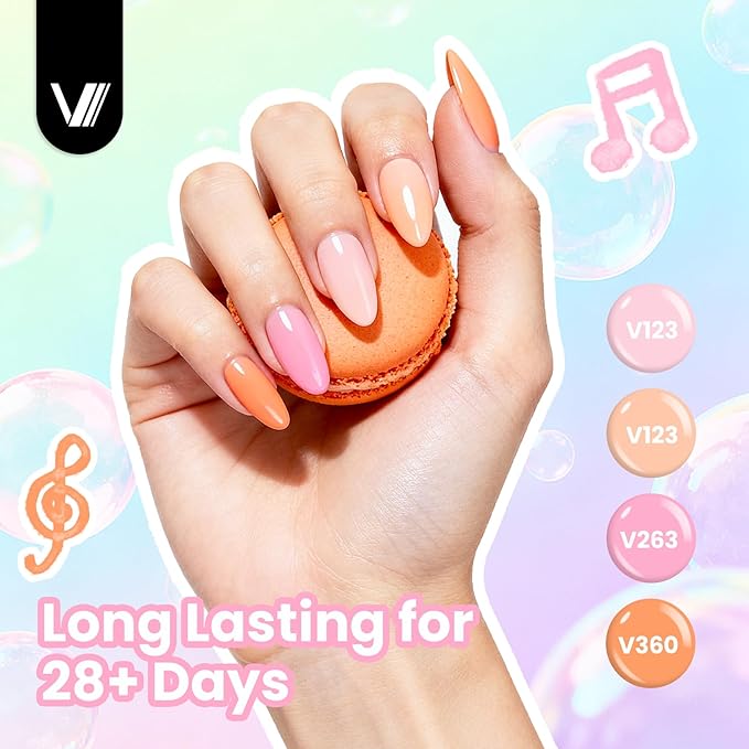 VANREESA 24 Pcs Gel Nail Polish Set -Trendy Colors Gel Polish with Base Coat & 4 Effects of Top Coat Nude Pink Orange Yellow Green Blue Purple Gel Polish Set Nail Kit Gifts for Women Girls DIY at Home