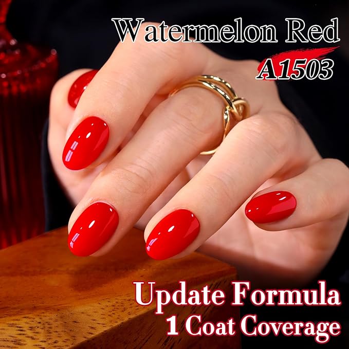 Double Rhythm 0.5 Oz Gel Nail Polish Neutral Natural Same Color Same Bottle Translucent Light Milky Pastel 15ML Manicure French Design Art DIY at Home (Bright Red-A1503)