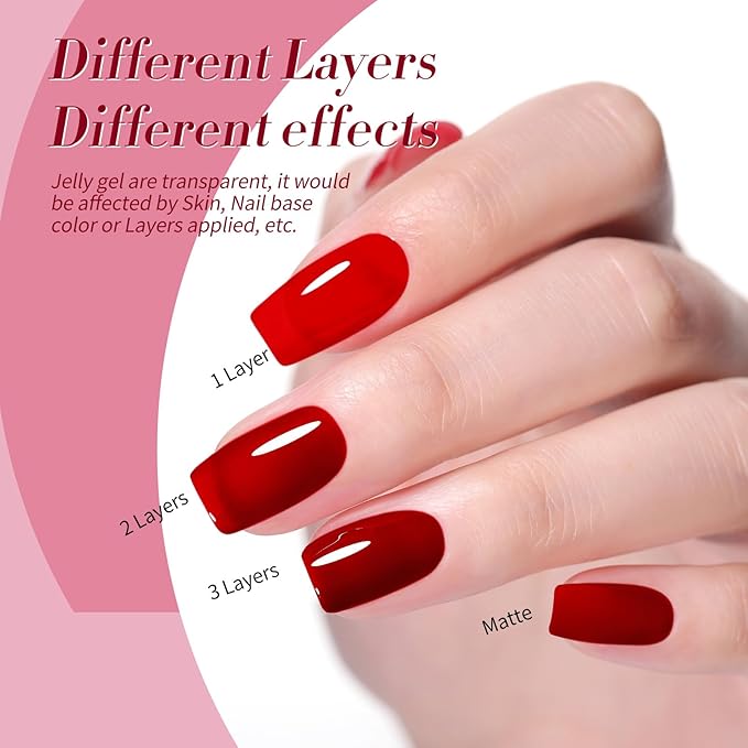 Born Pretty Jelly Gel Nail Polish Spring Summer Neon Gel Polish,Brown Blood Wine Red Blue Purple Green Translucent Effect,Soak Off U v LED Light Cure Nail Art Kit for Salon Manicure and DIY at Home