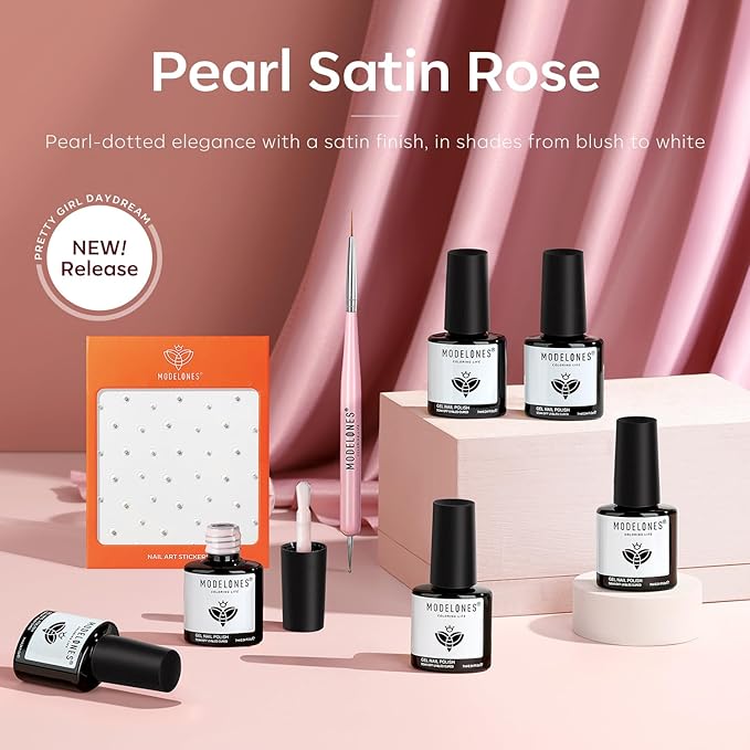 Modelones Gel Nail Polish Set -6 Colors Nude Pink White Gel Polish Kit Skin Tones Brown Milky White French Jelly Nail Gel Polish Nail Art Salon DIY Gift with Pearl Stickers & Nail Dotting-Liner Brush