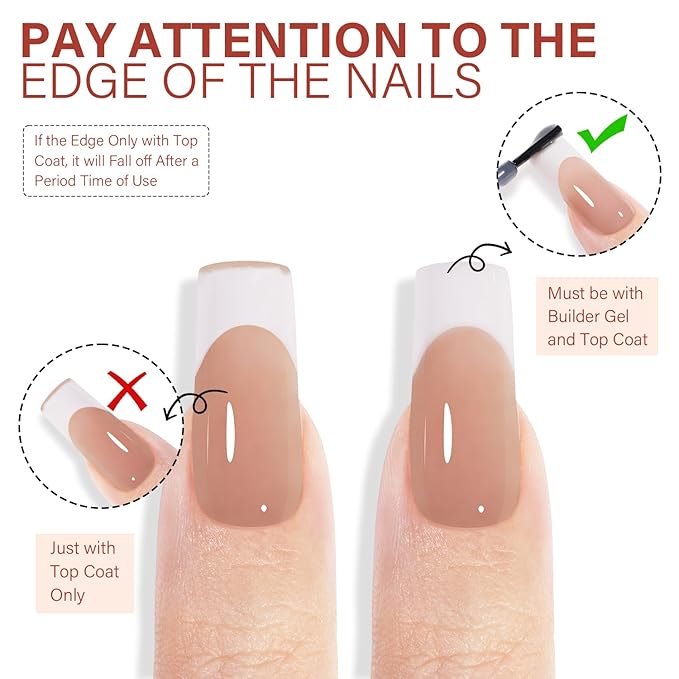 AILLSA French Gel Nail Tips,180 Pcs Long Square French Tip Press On Nails Dark Brown, Pre-Applied Primer & Base Coat, No Need File, Fake Nails Press ons with Designs DIY for Women Gift 15 Sizes