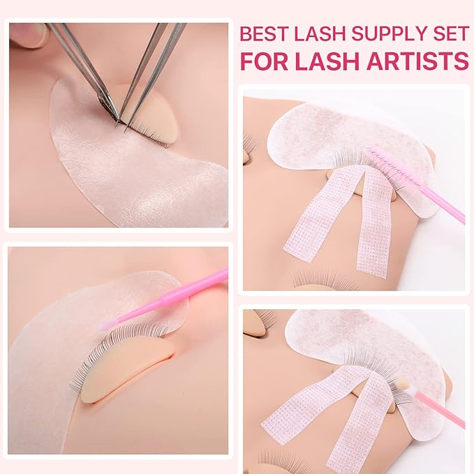 Pretty memory Lash Extension Supplies Eyelash Extension Kit, Lash Mannequin Head with Removable Eyelids Silicone Practice Set for Makeup and Eyelash Graft