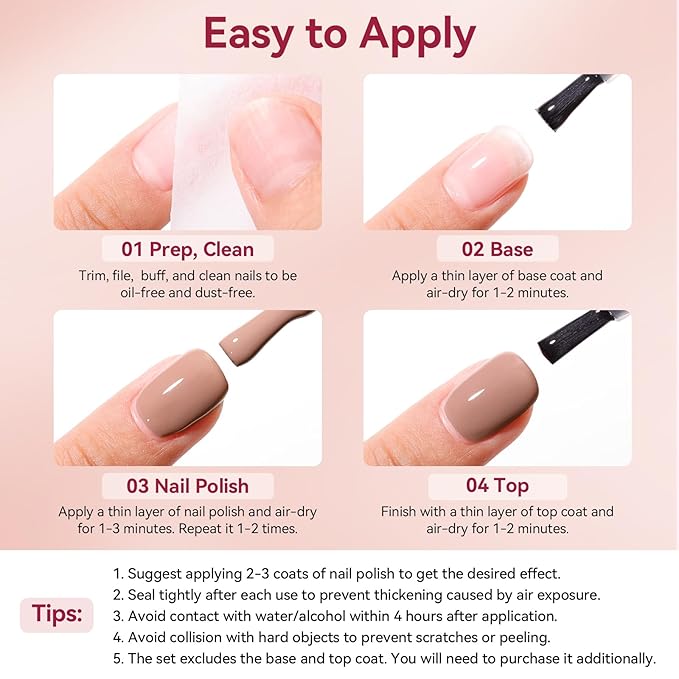 Nude Grays Nail Polish Set, 6 Colors Nude Pink Brown Red Dusty Rose Nail Polishes Neutral Color for All Seasons, Fast Air Dry Nail Art DIY at Home Manicure Gift for Women Girls