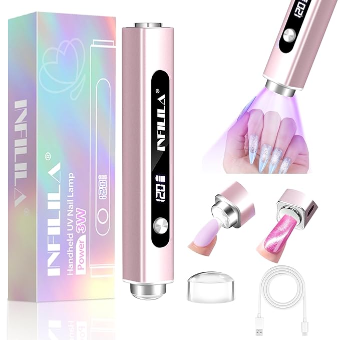 NXJ INFILILA Multi-Functional Handheld UV Light for Gel Nails with Cat Eye Magnet - Portable Flash Cure Nail Lamp for French Manicures, Detail Work, Type-C Cordless for Travel & Home Use(Pink)