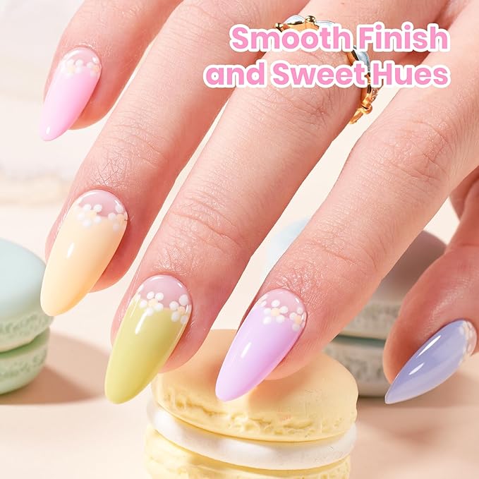beetles Pastel Gel Polish Set - Spring Macaron Collection, 6 Colors 15ML Pastel Colors Easter Gel Polish with Color Swatch, Soak Off UV LED Spring Nail Art Kit for Women