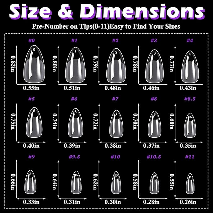 300pc Short Almond Nail Tips, Soft Gel Nail Tip Almond Fake Nails Artificial Fingernail, 15 Sizes Full Cover Clear Press on Nail Short Acrylic Nails Tips for Nail Extension, Press Nails Making