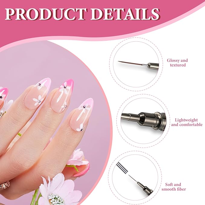 5 PCS Nail art brushes, Nail Art Liner Brushes Thin Liner Nails Brush Set for Thin Details, Painting Arts Design, Long Lines, Fine Drawing Sizes 6/9/12/15/18mm, Natural