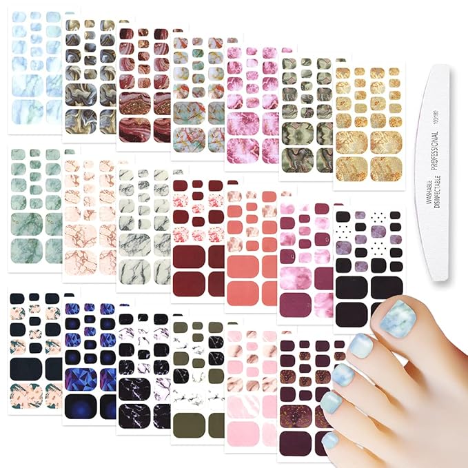 WOKOTO 20 Sheets Marble Toenail Stickers For Women, Gradient Toenail Nail Polish Strips Nails Kit With Nail File, Toe Nail Gel Polish Strips Stick On Nails Polish Stickers Full Nail Wraps For Toes