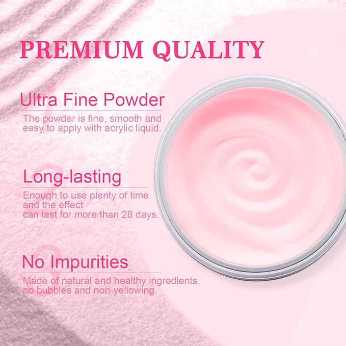 SAVILAND 5.29OZ Pink Acrylic Powder: Chip-Resistant Acrylic Nail Powder for Salon Effect Nail Extension 3D Carving Frech Manicure Long-Lasting for Begginers Home DIY Nail Salon
