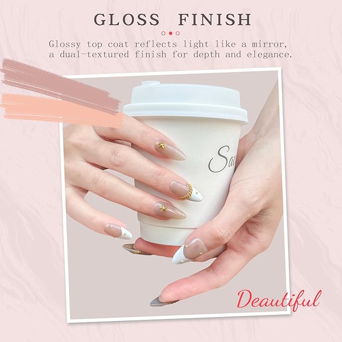 Handmade Press On Nails Medium Almond Shape - 3D Gold Metallic Embellished White French Manicure False Nails ， Minimalist Design | Salon Quality Reusable Fake Nails(10PCS-S)