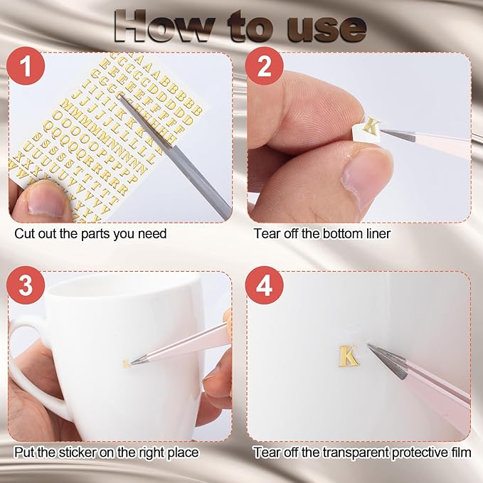 ANCIRS 24 Pack Resin Mini Letter Stickers for Nail Art, Glittering Epoxy Alphabet Number Stickers, Self Adhesive Scrapbook Stickers for Decoration Christmas DIY Craft- Gold