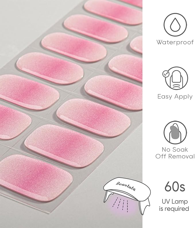 Semi Cured Gel Nail Strips - UV Light Gel Nail Stickers - 20 Long Lasting Salon Quality Wraps (Pink Champagne Bubbles)