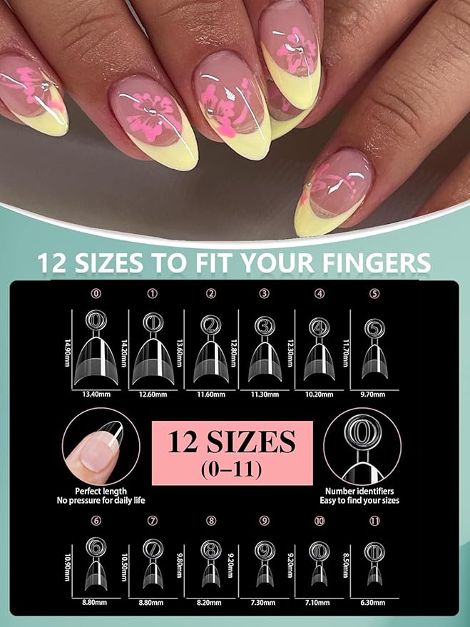 480Pcs Extra Short Half Cover Almond &Tapered Square Nail Tips Gel x Clear Set,2 Shape Pre Shape XXS for Manicure Art Home DIY Salon 12Sizes