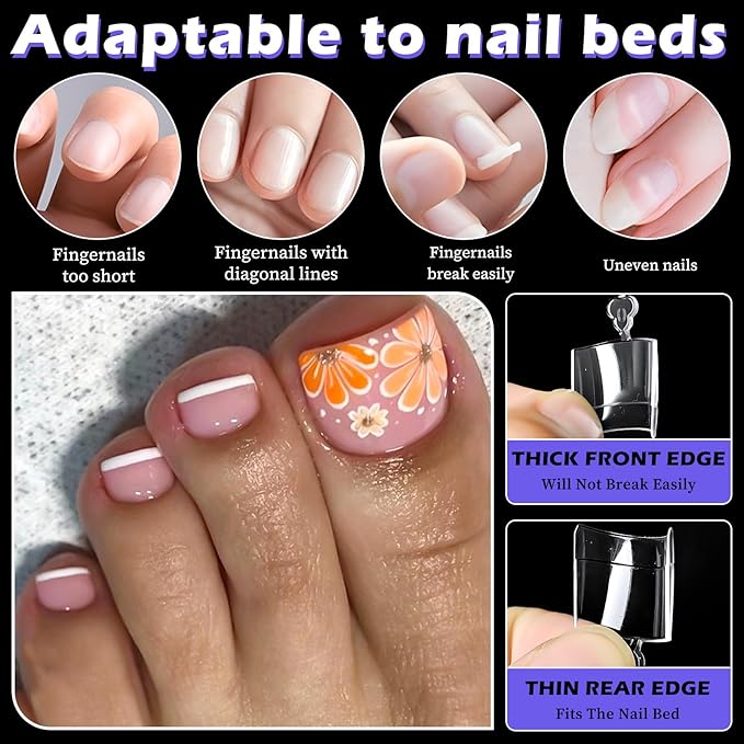 240pc Fake Toenails Half Cover Gel Toe Nail Tips Clear Press on Toenail, Short Square Fake Toes Nails Tips Clear Gel Toenails Extrension False Toe Nail Feet Artificial Toenail Tip