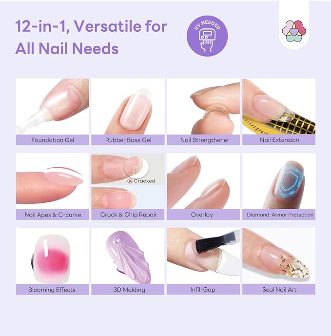 SAVILAND 12 in 1 Clear Builder Nail Gel: HEMA-Free Builder Gel for Nail Extensions & Sculpting False Nails Base Coat for Sculpting Extensions & Long-Lasting DIY Salon Manicure UV LED Lamp Needed