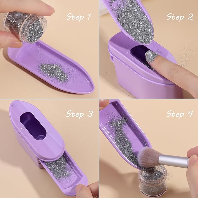 2 in 1 Dip Powder Recycling Tray System, Nail Dip Powder Storage Tray with Cleaning Brush, Container for Glitter, Sequins, Caviar Beads, Manicure Tool Kit for Home & Salon (Purple)