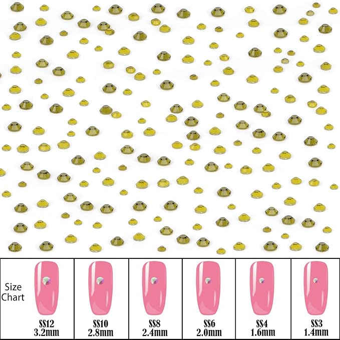 NCB Hotfix Iron on 8000pcs Crystal Rhinestones Round Gem for Crafts Decoration DIY Jewelry Making with a Picking Pen (Olivine, 6Sizes SS3-SS12)