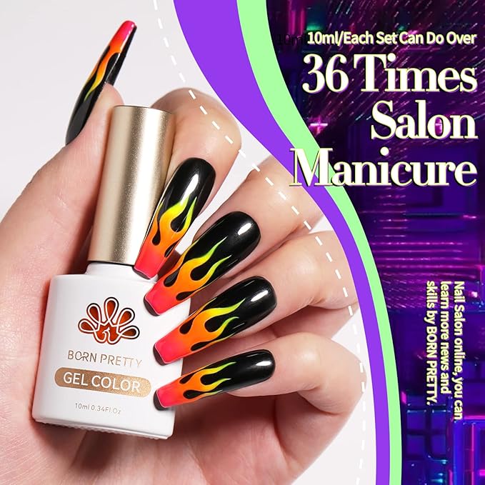 Born Pretty Neon Gel Nail Polish Set 6 Colors Spring Summer Luminous Glow in Dark Gel Polish Fluorescent Orange Hot Pink Blue Yellow Green Purple Gel Nail Polish Set 7ML