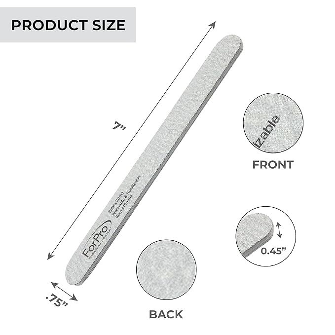 ForPro Professional Collection ForPro Zebra Foam Board, 80/80 Grit, Double-Sided Manicure Nail File, 7 inches L x .75 inches W, Black, 50 Count